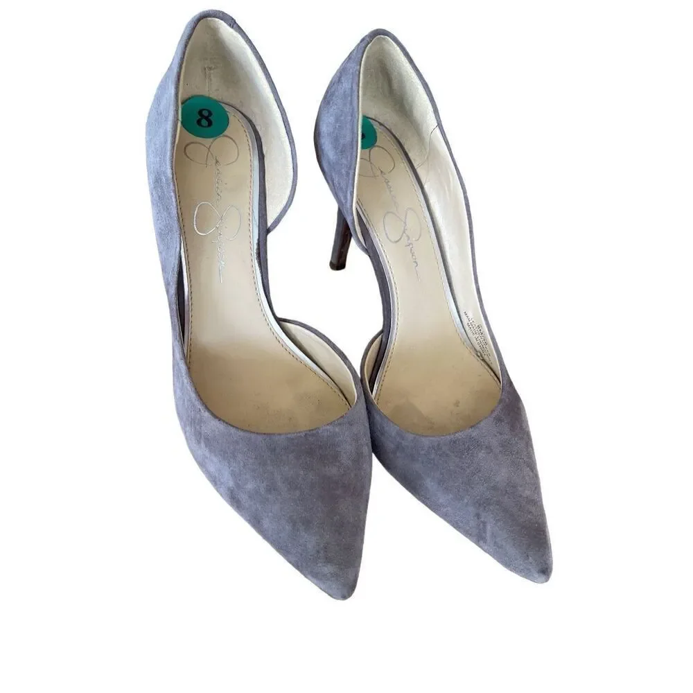 Jessica Simpson Womens Gray Suede Pointed Toe Stiletto Heel D'Orsay Pump Size 8